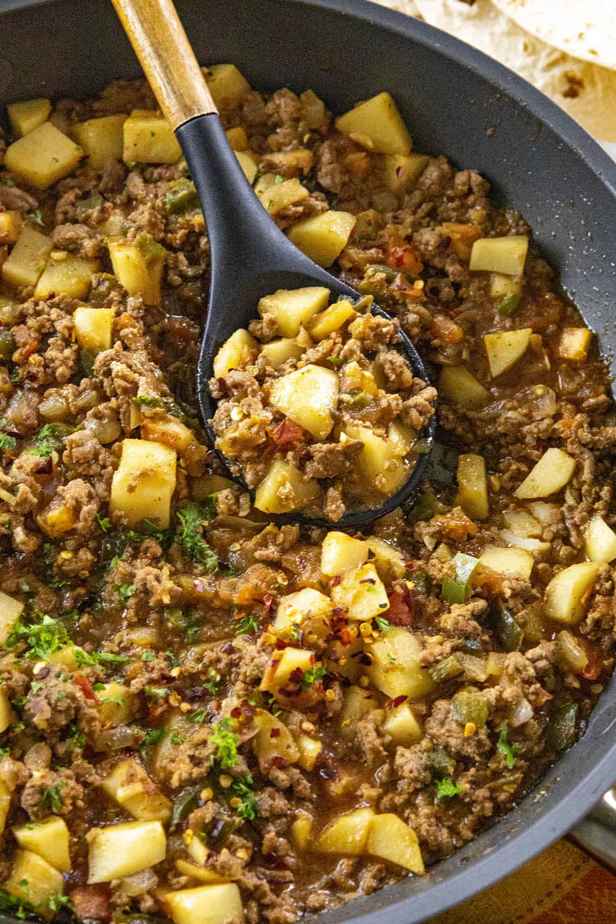 Mexican Picadillo with Ground Beef, Potatoes, and Jalapeños