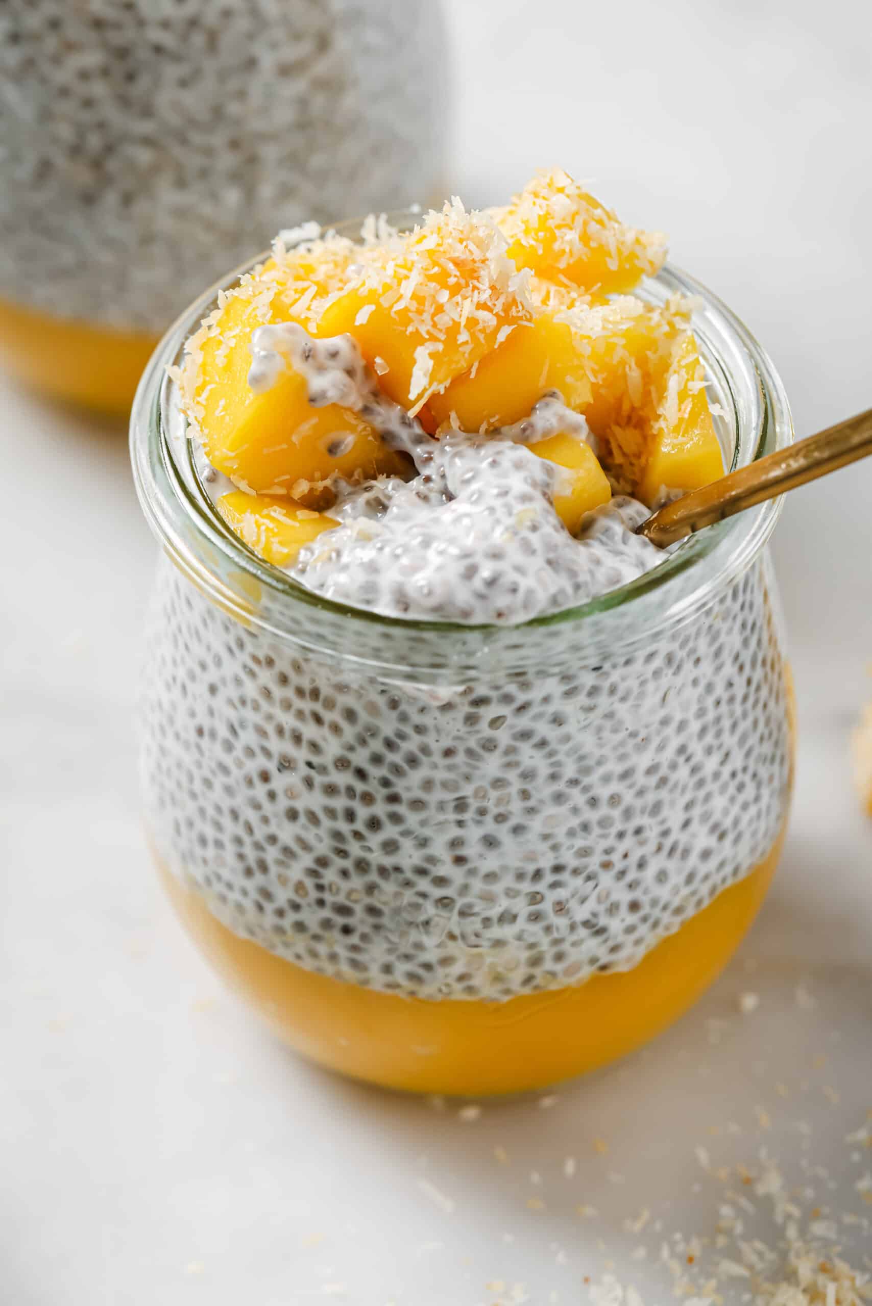 Mango Coconut Chia Pudding with Creamy Coconut Milk and Toasted Coconut