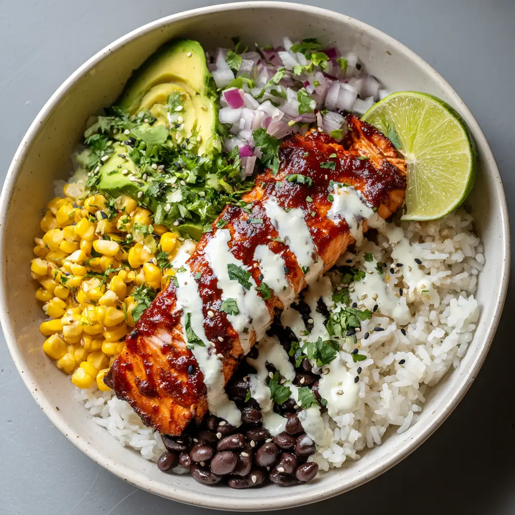 Chipotle Honey Salmon Bowls with Cilantro-Lime Sauce