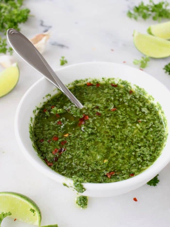 Easy Vegan Chimichurri Sauce with Parsley, Oregano, Garlic, and Lime