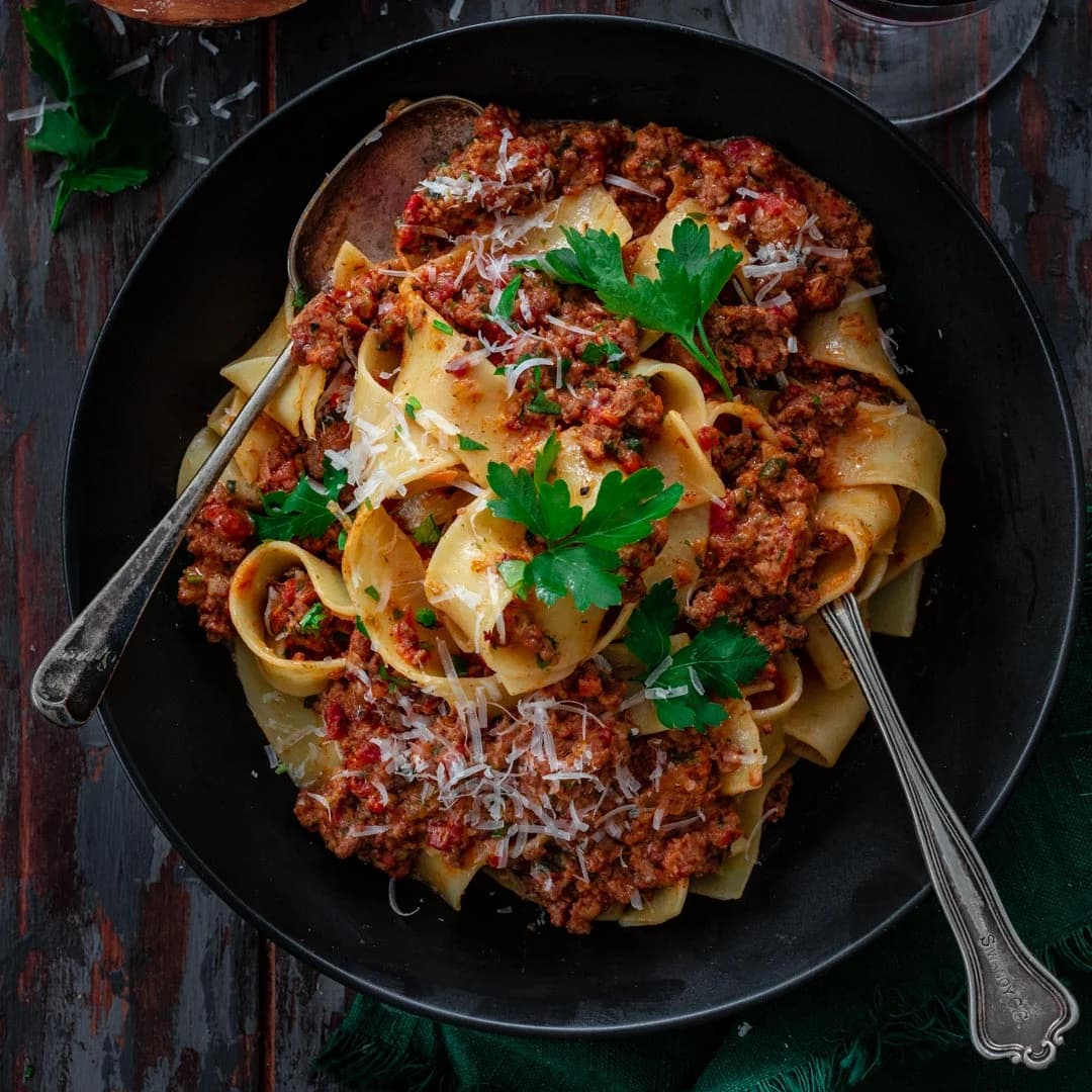 Classic Bolognese Sauce with Beef, Pork, and San Marzano Tomatoes