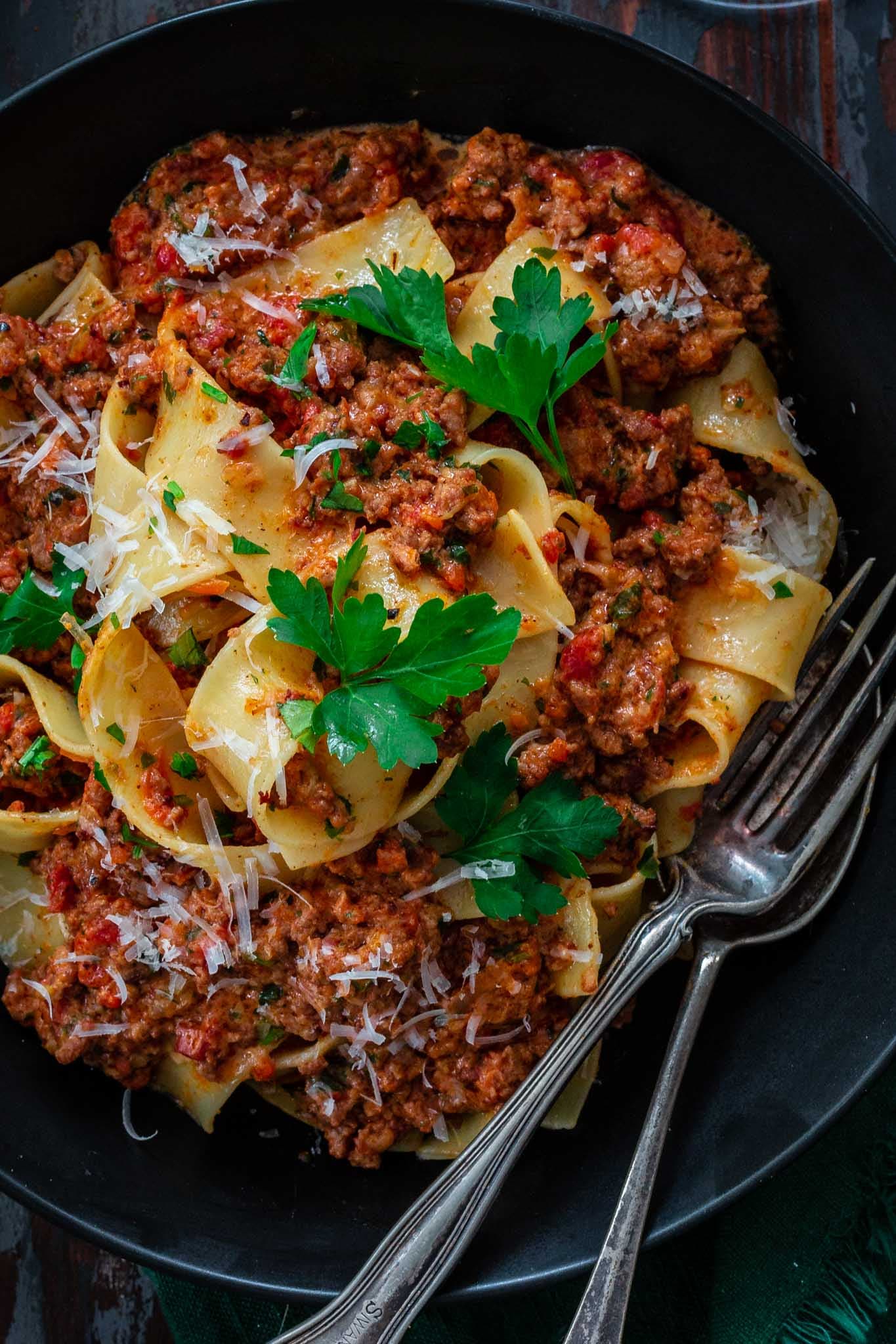 Classic Bolognese Sauce with Beef, Pork, and San Marzano Tomatoes
