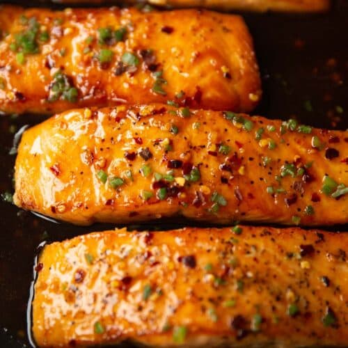 Hot Honey Butter Salmon with Sticky Garlic Soy Glaze