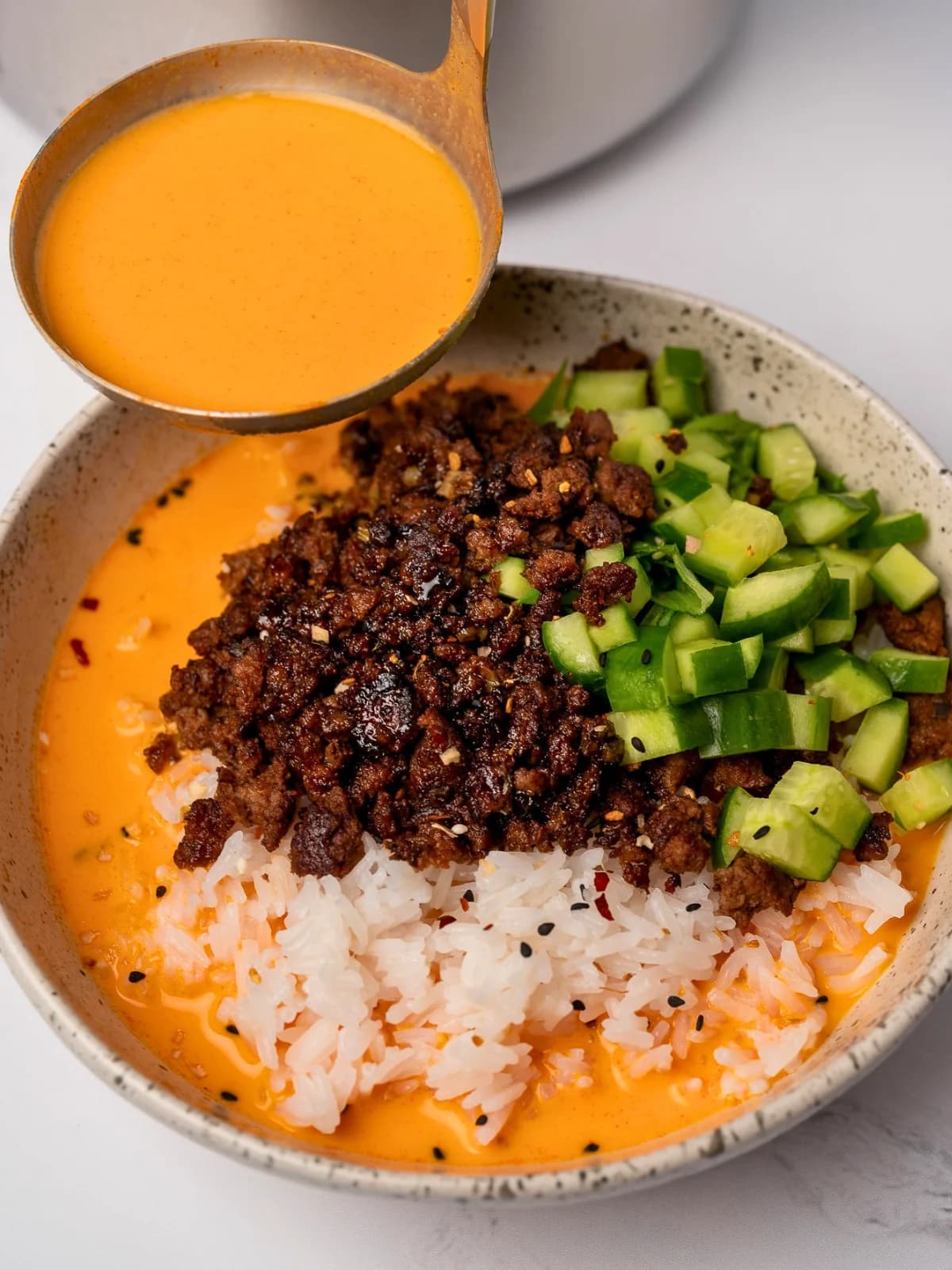 Creamy Gochujang Broth Bowls with Crispy Sesame Beef