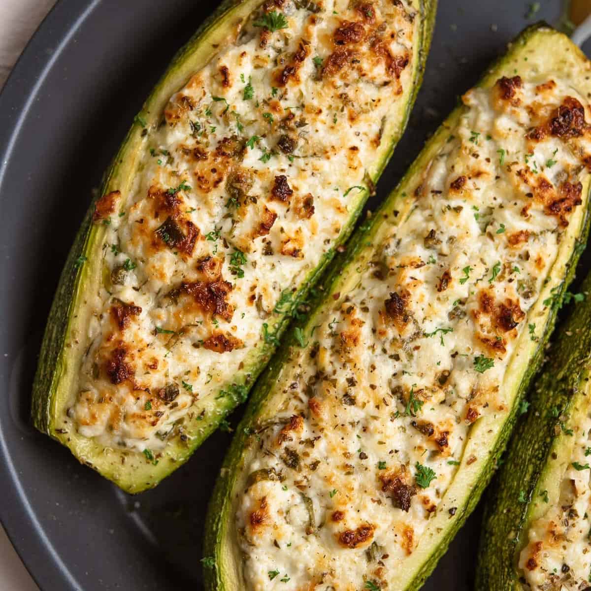 Feta Cheese Stuffed Zucchini with Herby Lemon and Golden Gruyere