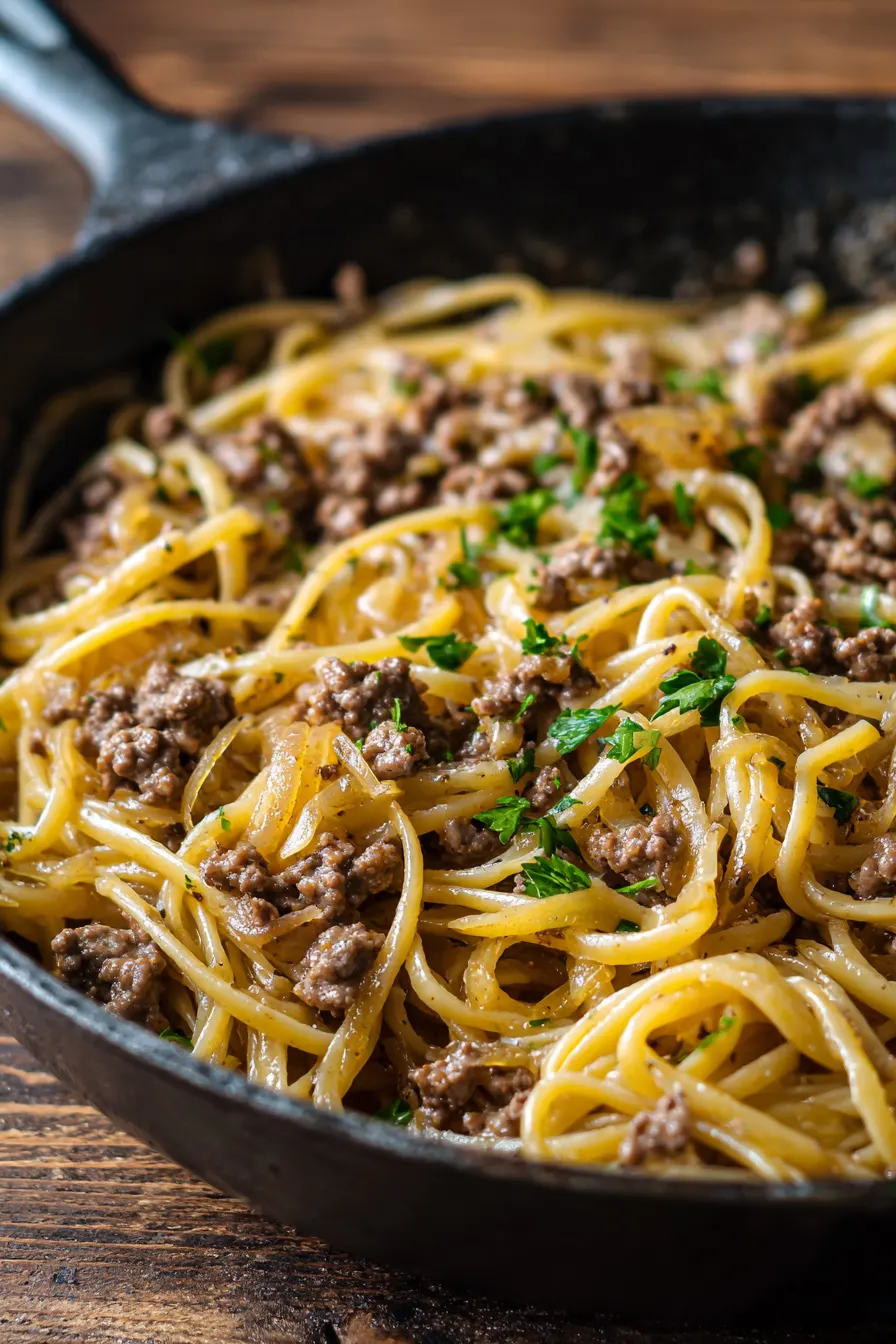 Garlic Butter Beef Pasta with Creamy Parmesan Sauce