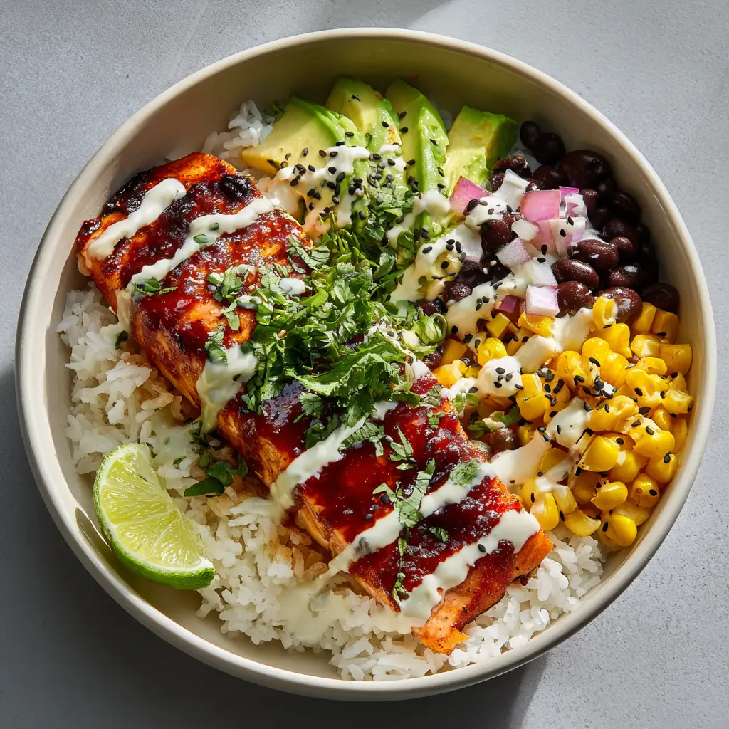Chipotle Honey Salmon Bowls with Cilantro-Lime Sauce