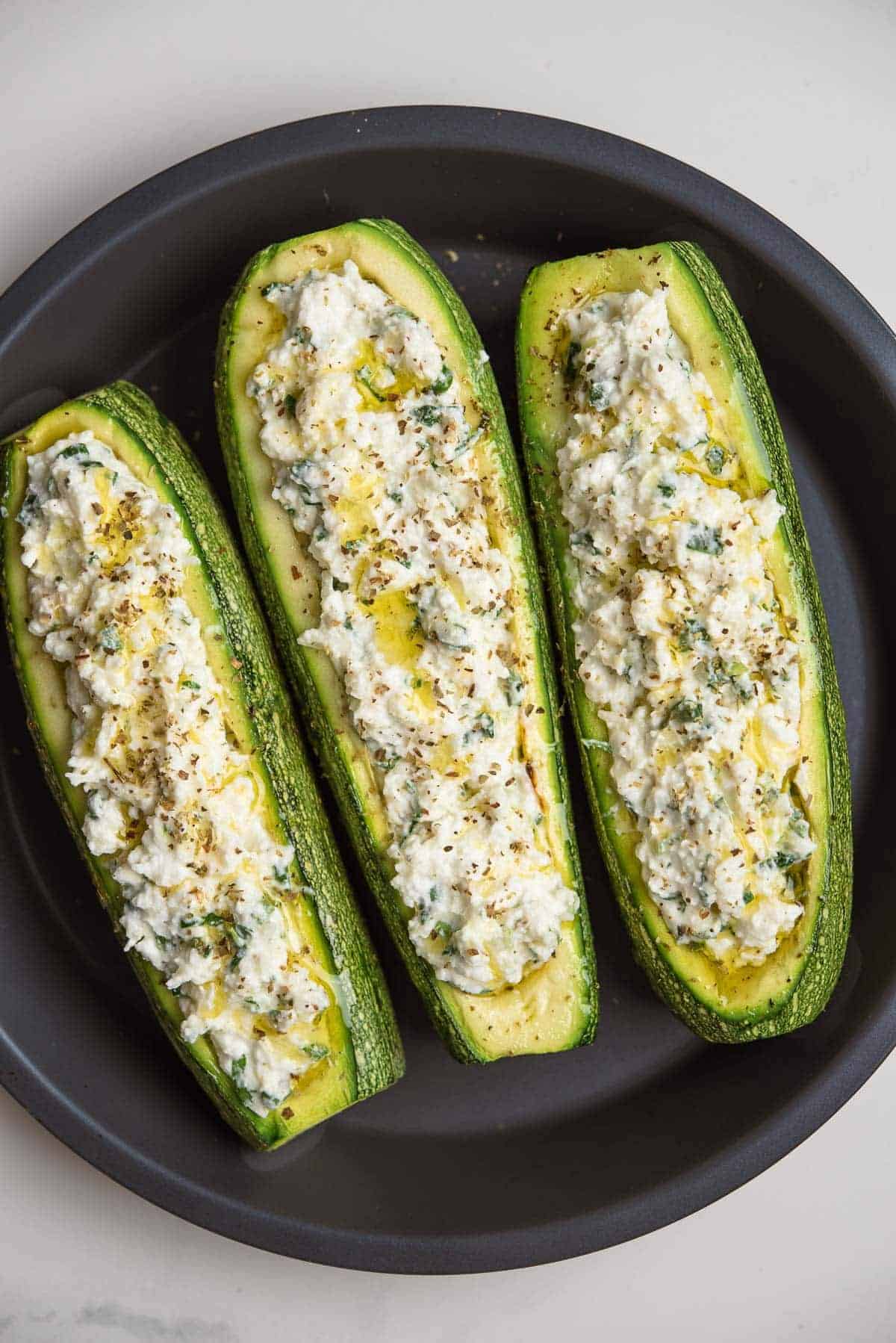 Feta Cheese Stuffed Zucchini with Herby Lemon and Golden Gruyere