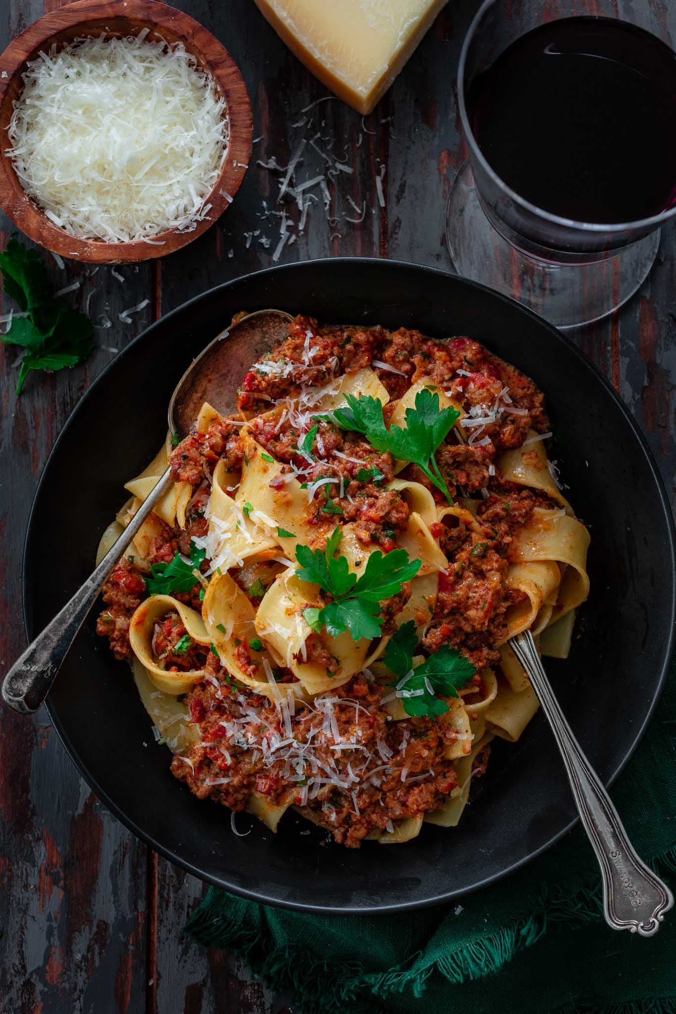 Classic Bolognese Sauce with Beef, Pork, and San Marzano Tomatoes