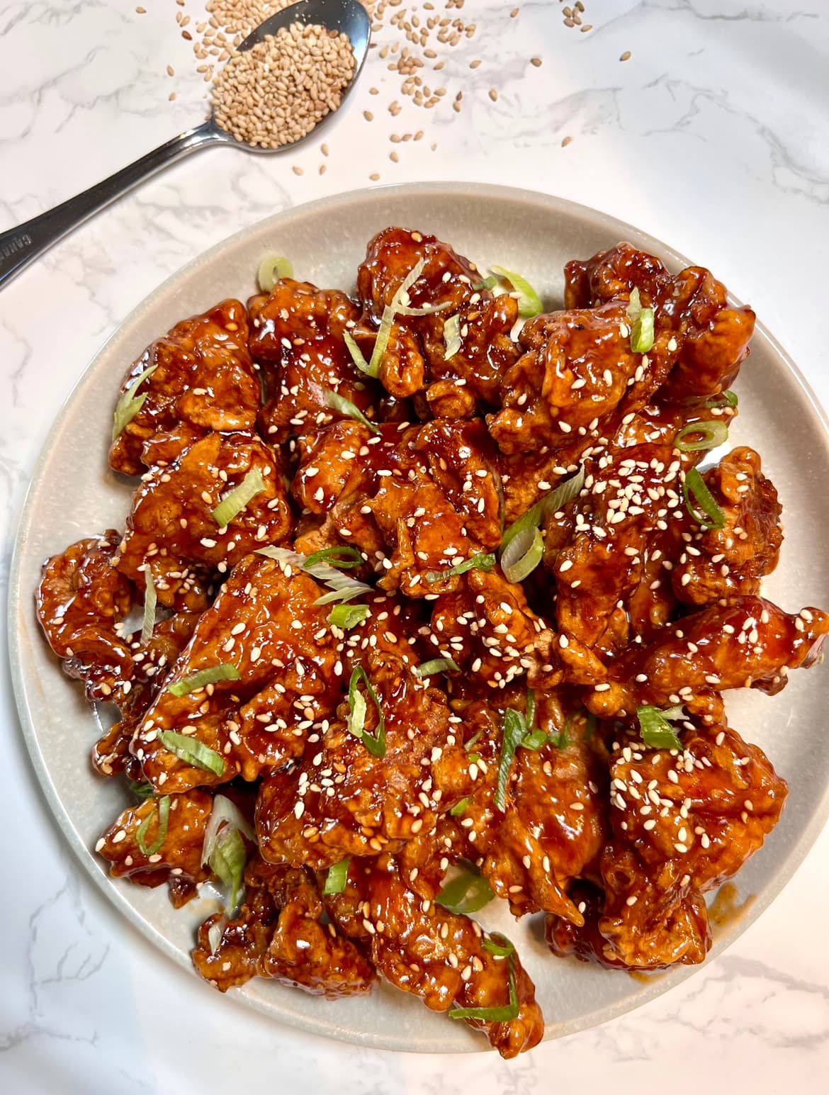 Sesame Chicken with Crispy Battered Chicken and Sweet Sesame Glaze