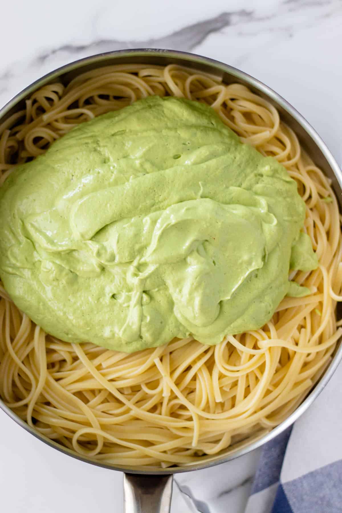 Avocado Carbonara with Creamy Kale Sauce, Bacon, and Parmesan