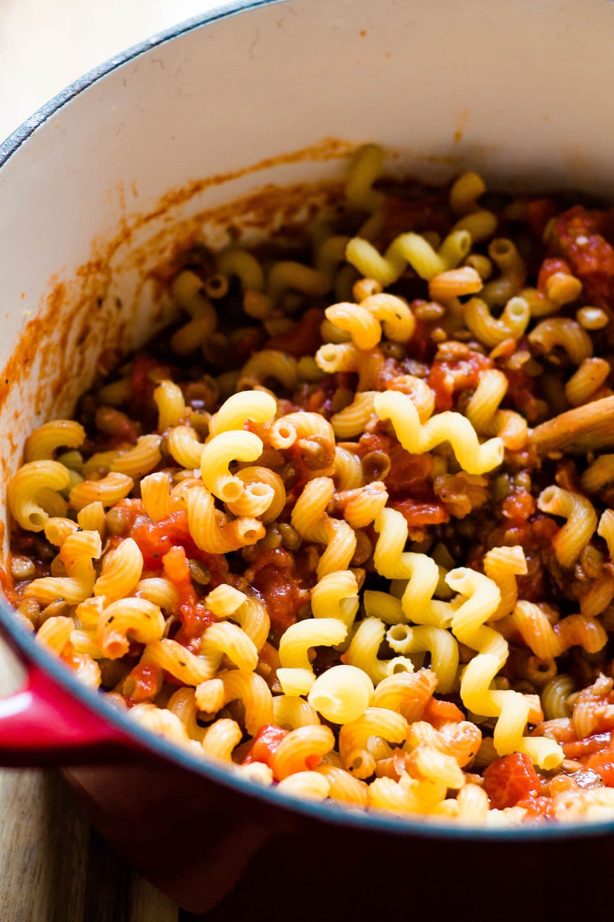 One Pot Pasta with Cheesy Lentil Sauce: Creamy Tomato Family Dinner