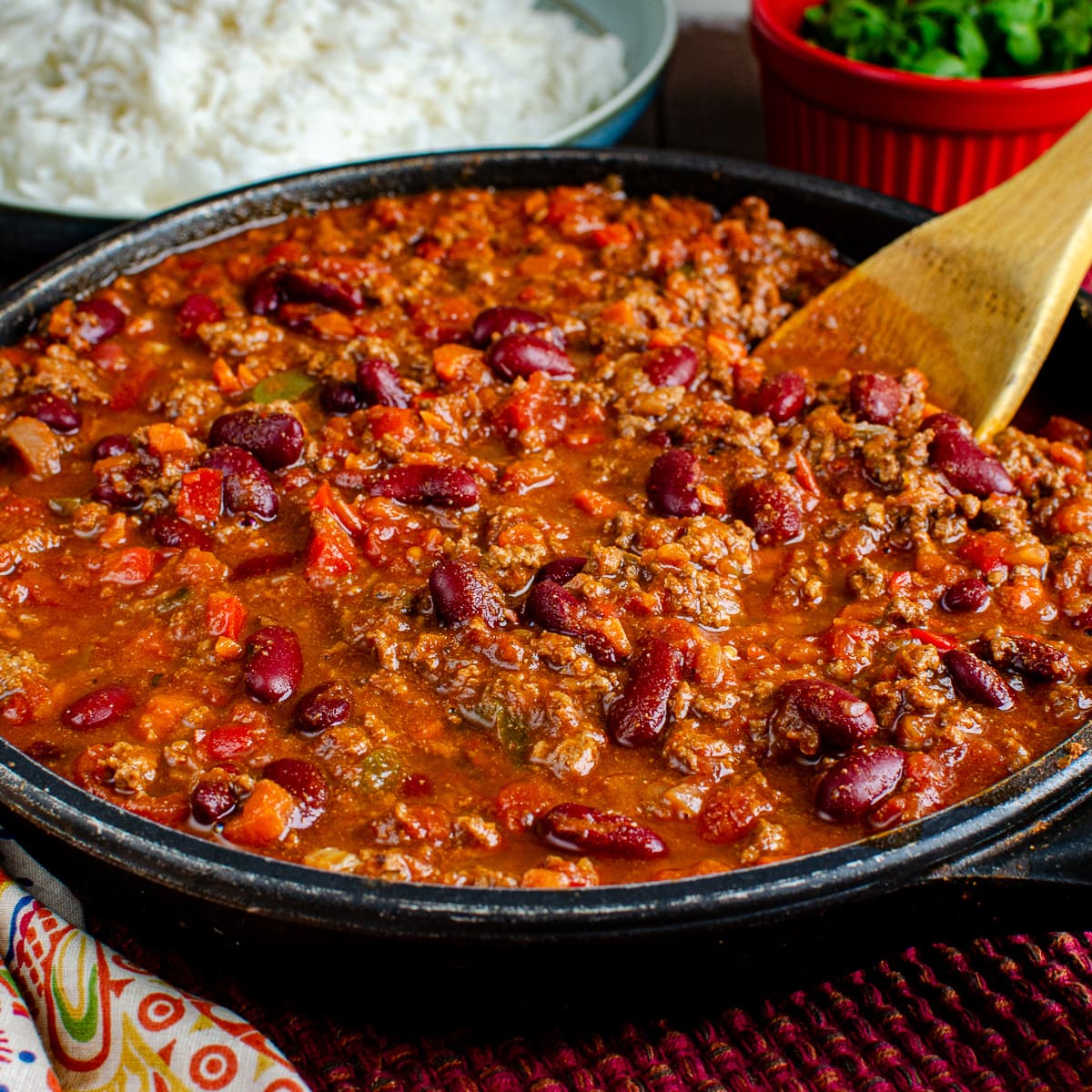 Rich Chilli Con Carne with Thick Tomato Sauce and Kidney Beans