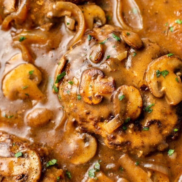 Easy Salisbury Steak with Cremini Mushroom and Onion Gravy