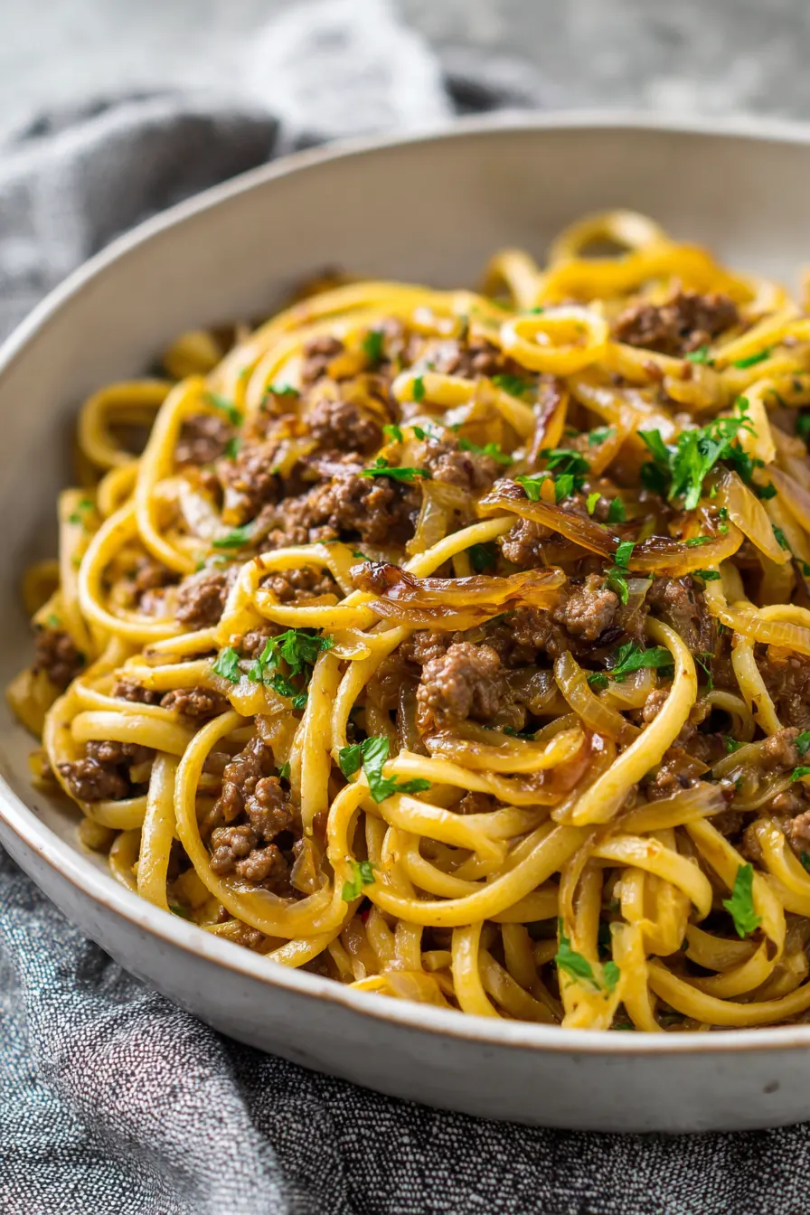 Garlic Butter Beef Pasta with Creamy Parmesan Sauce