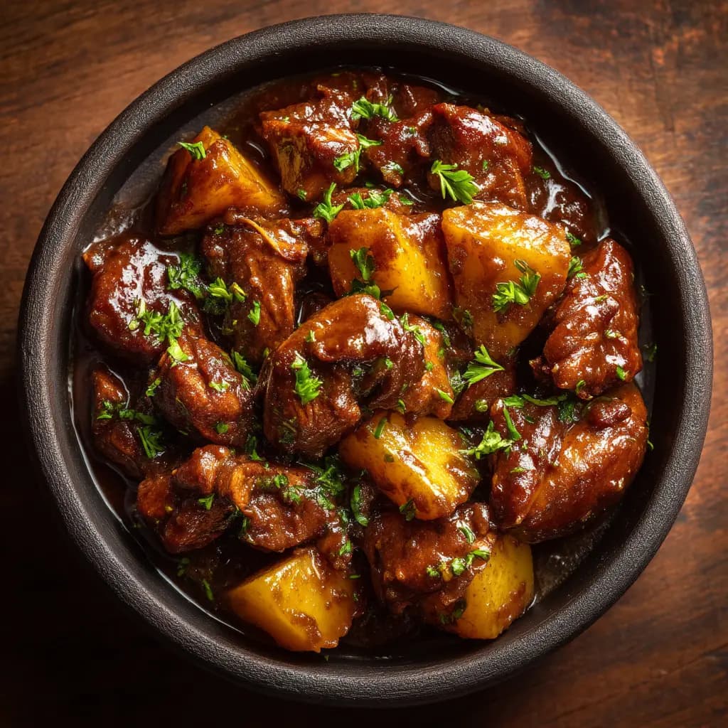 Jamaican Brown Stew Chicken with Thyme and Scotch Bonnet