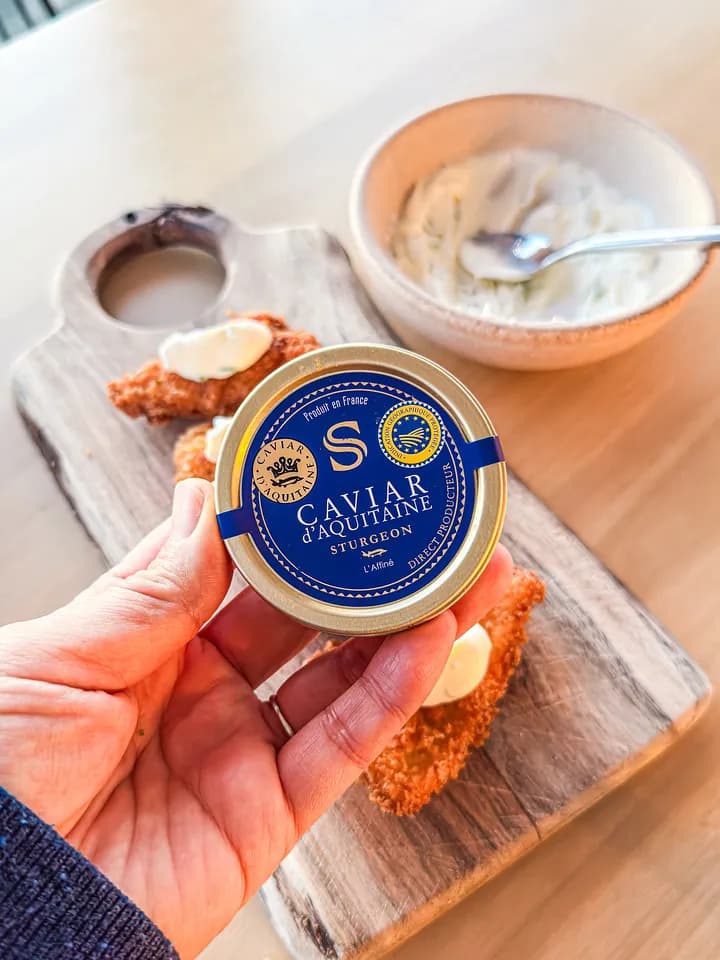 Chicken Katsu with Caviar: Crisp Panko and Cool Crème Fraîche