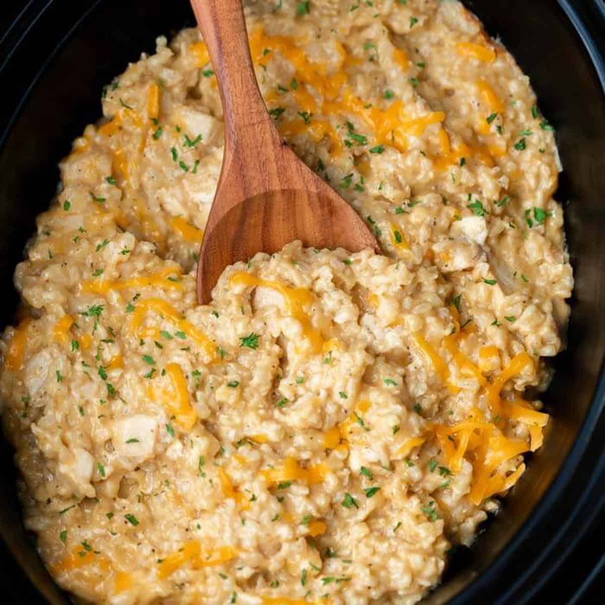 Crock Pot Chicken and Rice: Creamy Cheesy Brown Rice Dinner