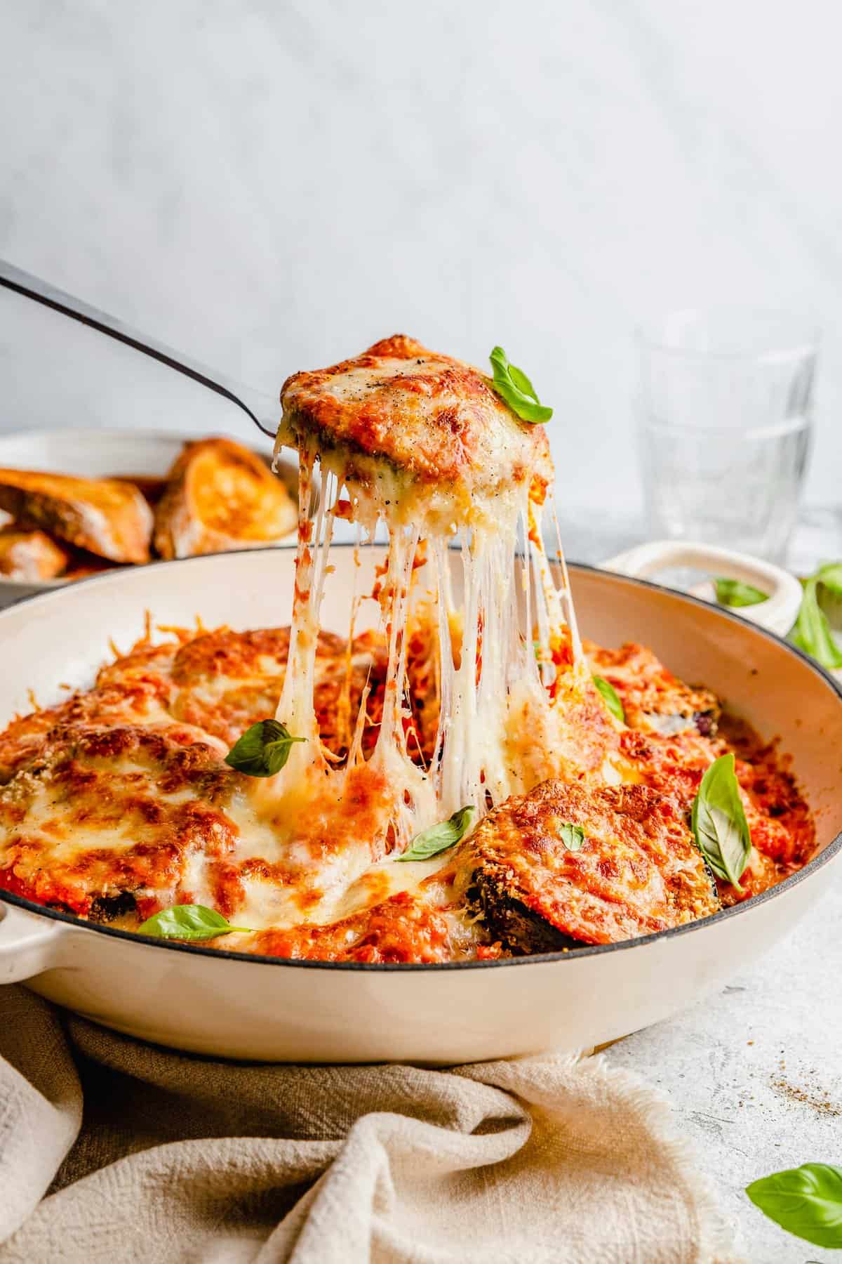 Eggplant Parmesan with Crisp Pan-Fried Layers and Bubbly Cheese