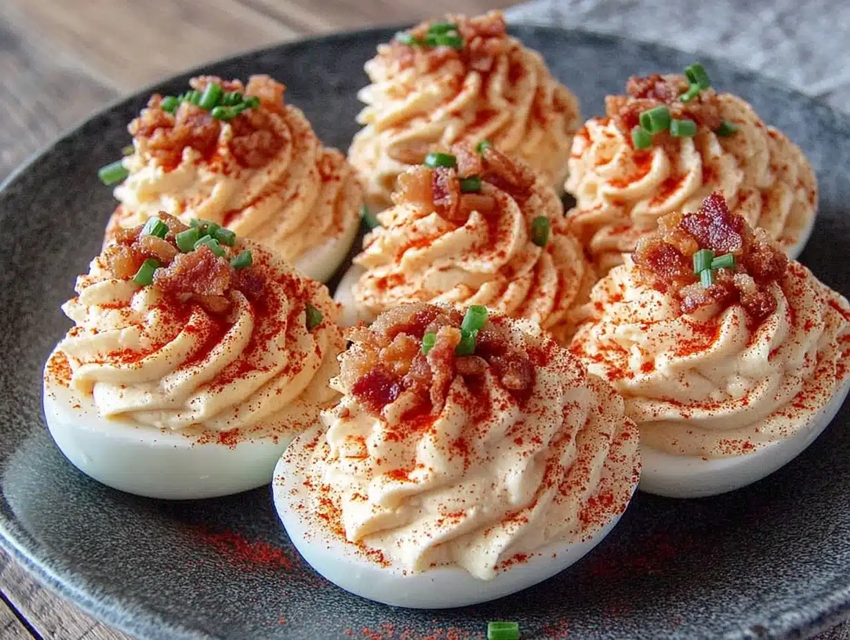 Smoked Paprika Deviled Eggs: Creamy Filling with Crispy Bacon Bits
