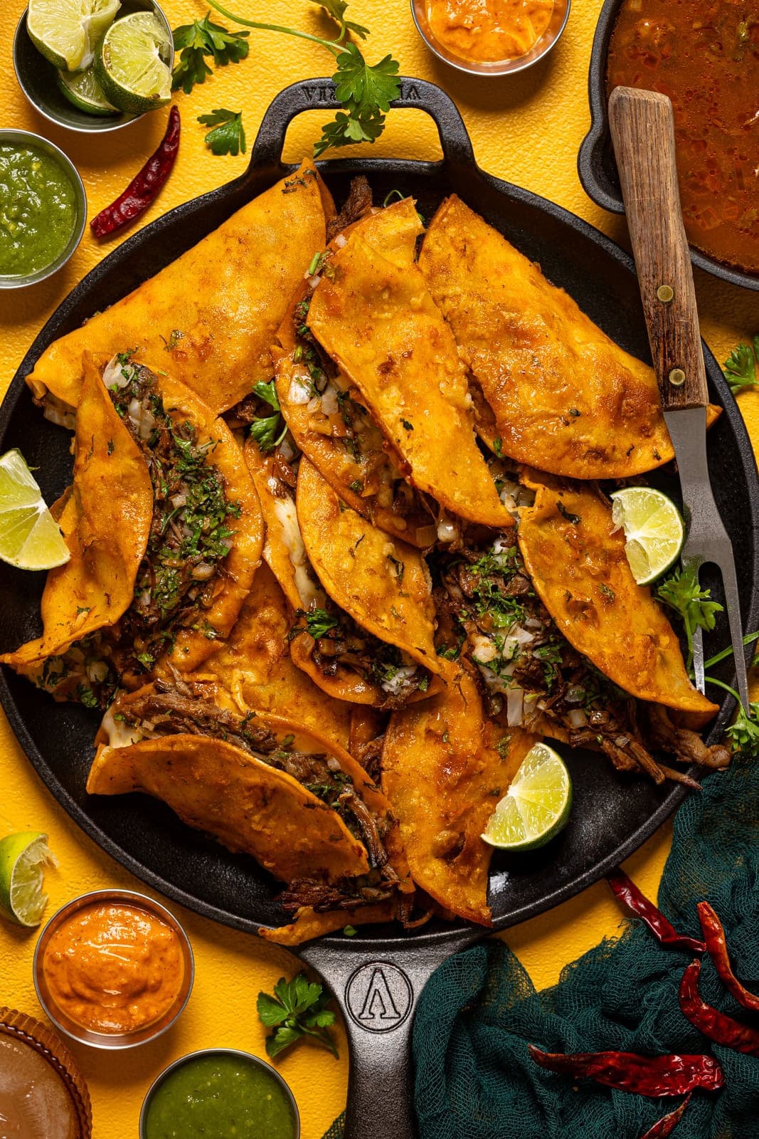 Beef Birria Tacos with Oaxaca Cheese and Crispy Corn Tortillas