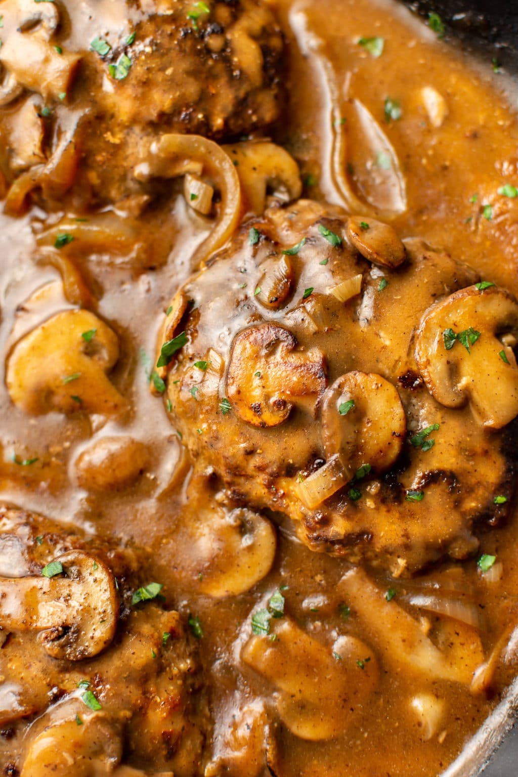 Easy Salisbury Steak with Cremini Mushroom and Onion Gravy