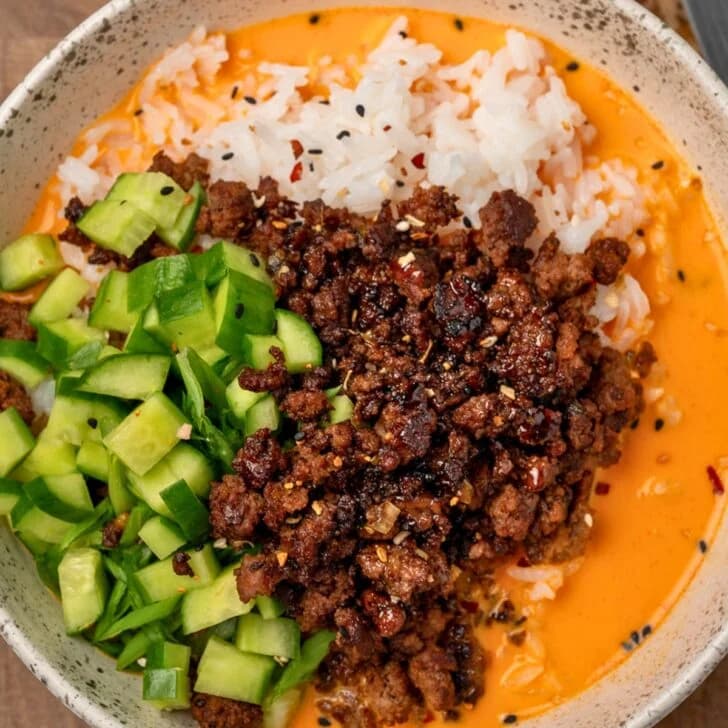 Creamy Gochujang Broth Bowls with Crispy Sesame Beef