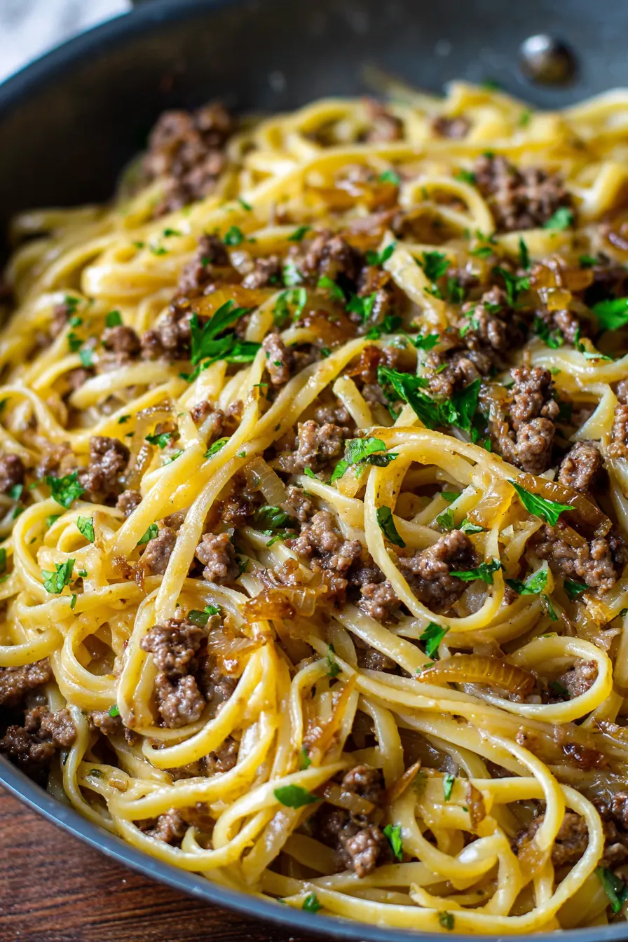 Garlic Butter Beef Pasta with Creamy Parmesan Sauce