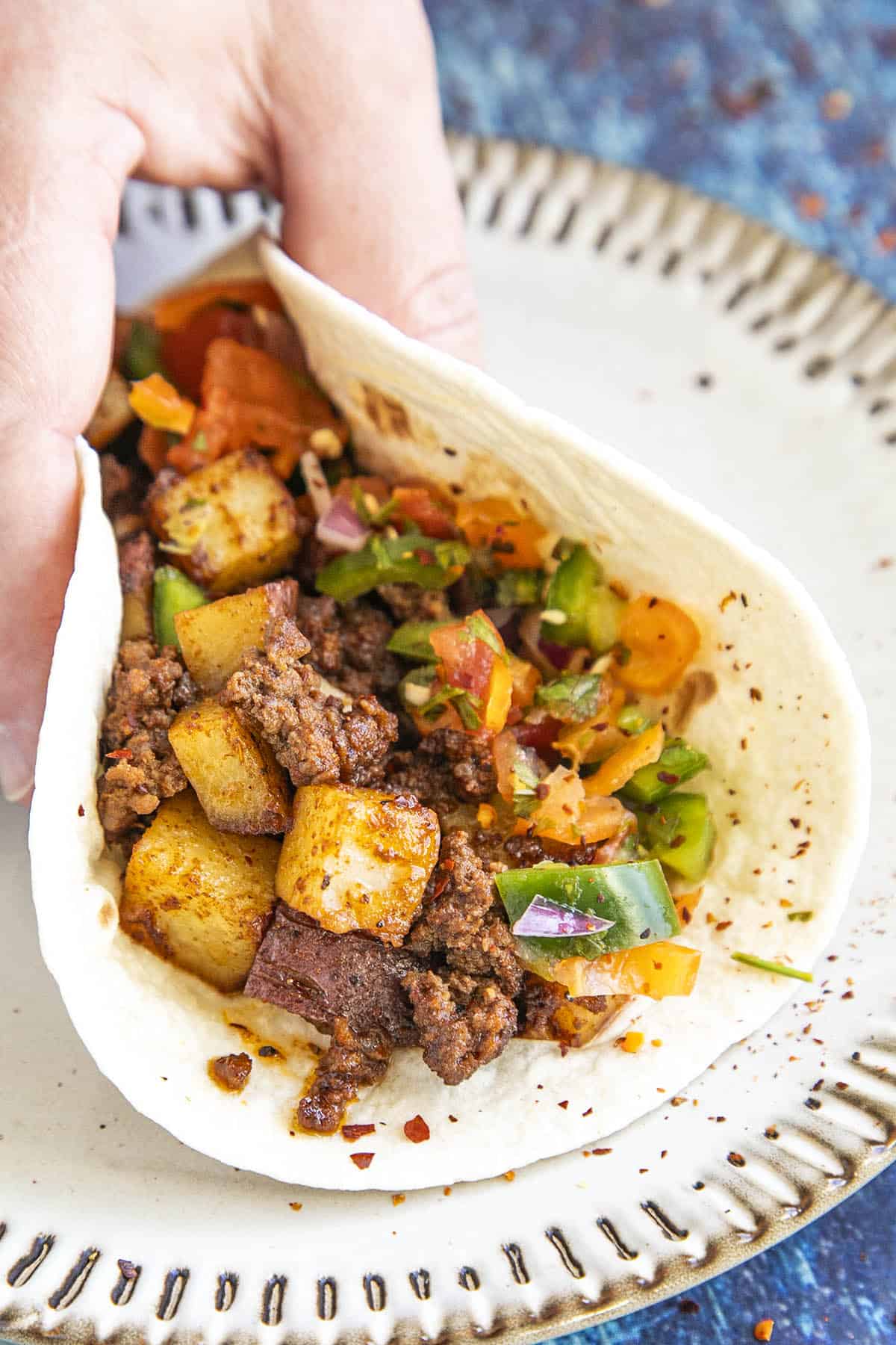 Mexican Picadillo with Ground Beef, Potatoes, and Jalapeños