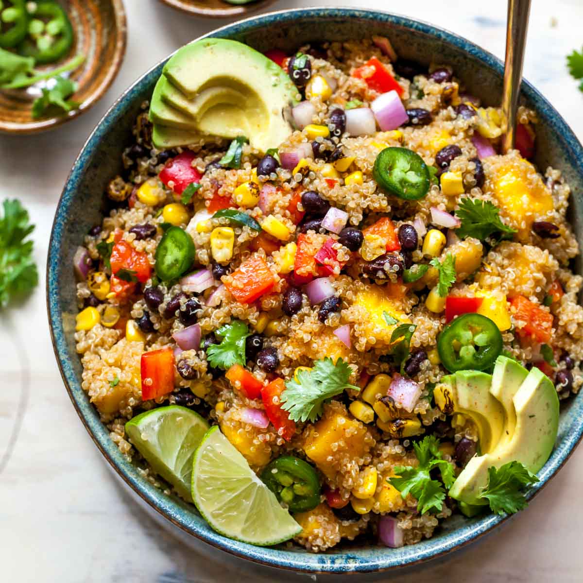 Fiesta Mango Quinoa Salad with Black Beans and Chili-Lime Dressing