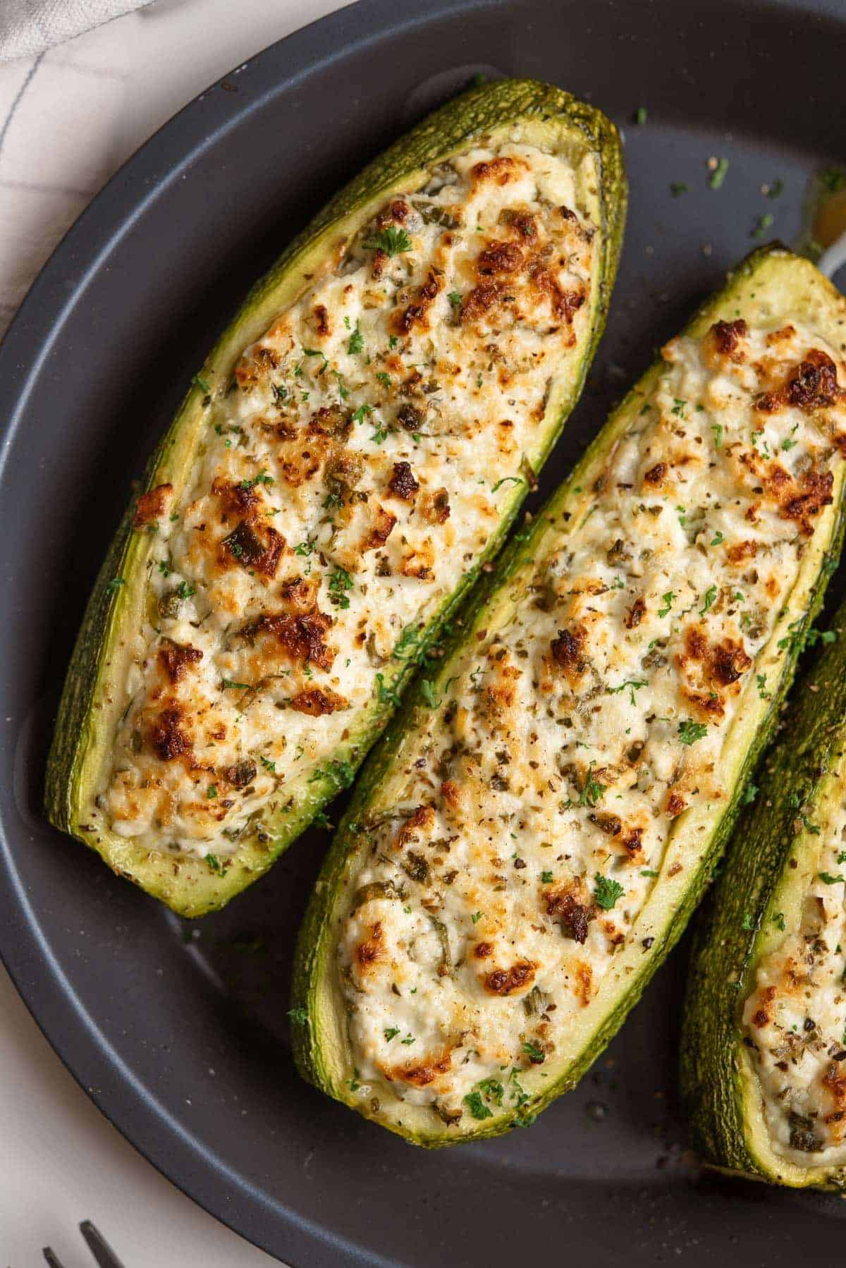 Feta Cheese Stuffed Zucchini with Herby Lemon and Golden Gruyere