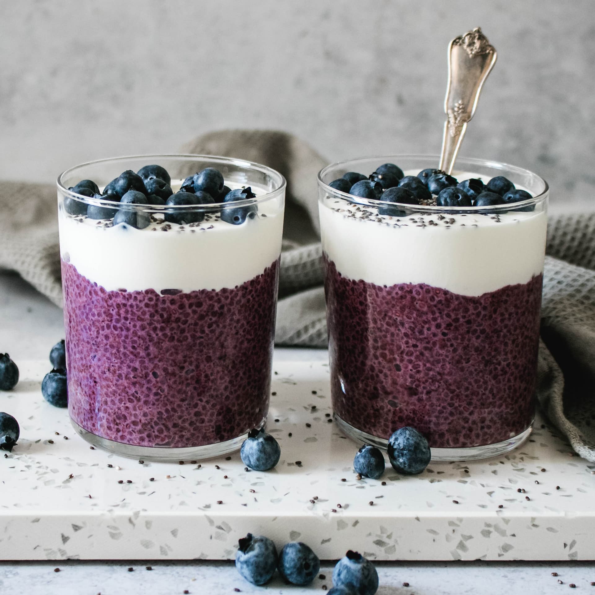 Blueberry Chia Pudding with Creamy Yoghurt and Fresh Berries