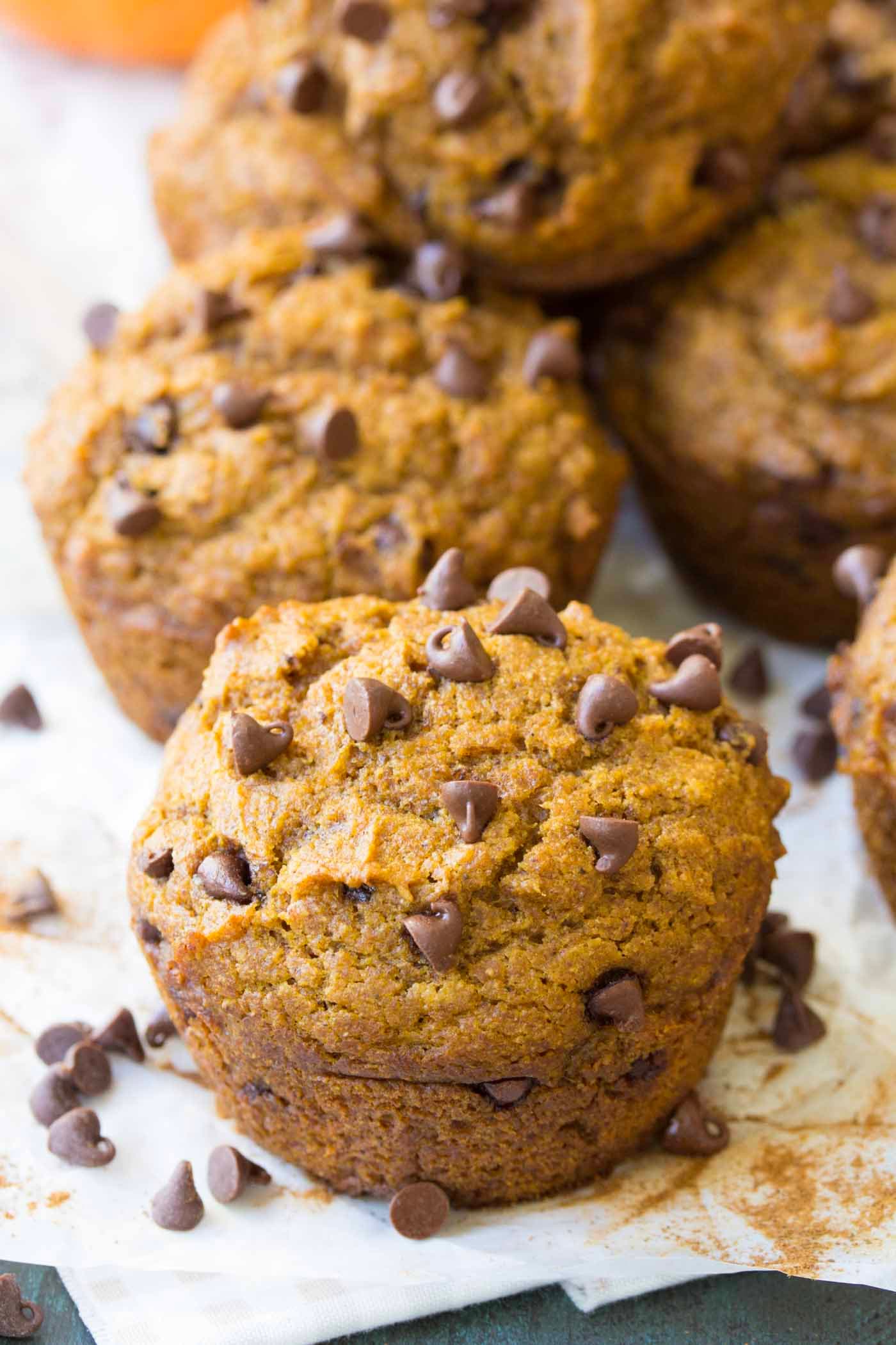 Pumpkin Chocolate Chip Muffins with Warm Spices and Mini Chocolate Chips