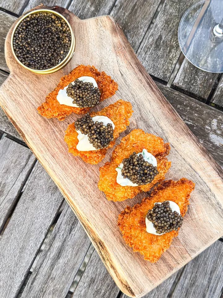 Chicken Katsu with Caviar: Crisp Panko and Cool Crème Fraîche